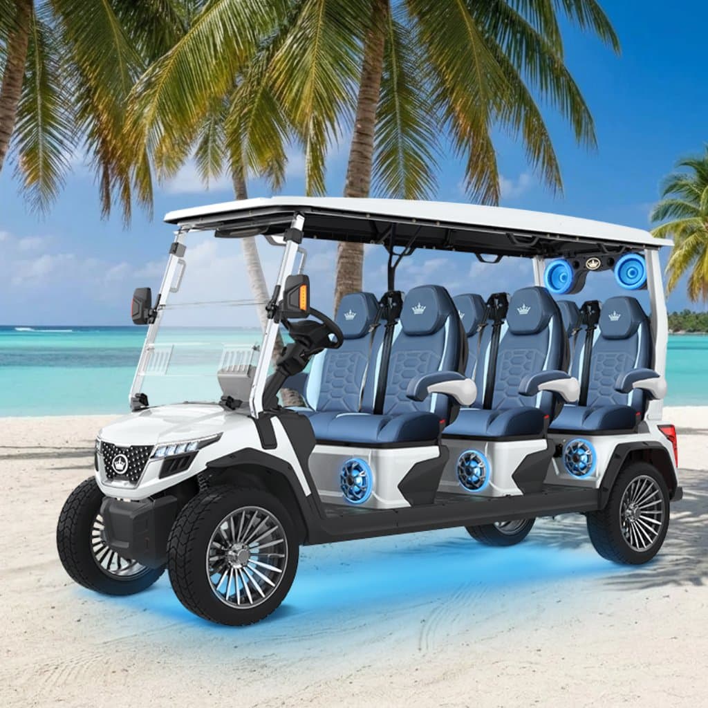 Premium Collection - Color White Evolution D-MAX GT All Seats Forward 6 Seater golf cart rental